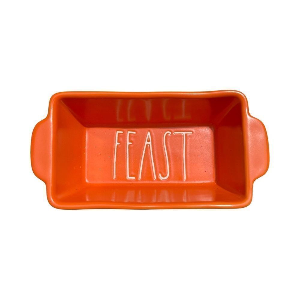 Rae Dunn Holiday FEAST Ceramic Matte Finish Loaf Pan Dish NWT